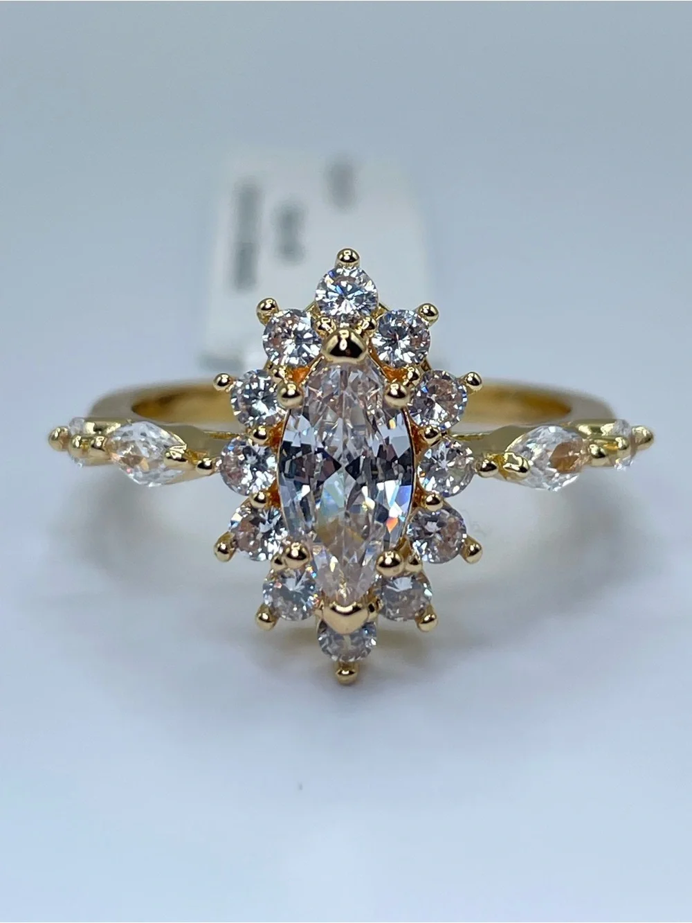 Swarovski Crystal Elements White Crystal Marquise Cut Halo Art Deco Ring Size 9